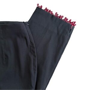 Vintage Cactus Flower Black Beaded Hem Capri Pants | Y2K Formal